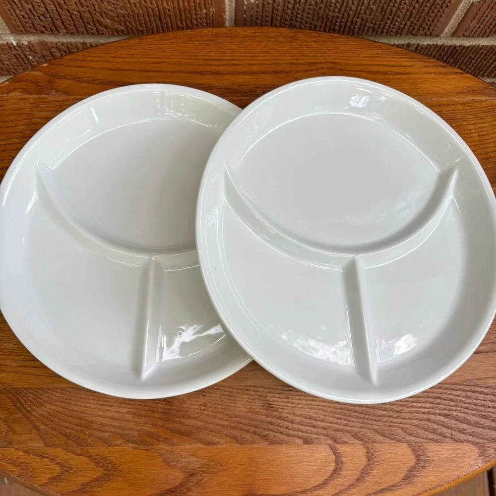 Vintage White China Divided Plates Restaurant Ware Set of 2